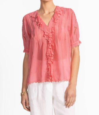 Johnny Was Anette Ruffle Blouse In Salmon Rose