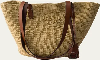 Prada Crochet Viscose Raffia Tote Bag