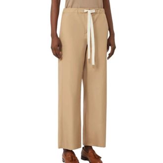 Max Mara Wide Trousers, female, Beige, Size: XS Cotton drawstring trousers