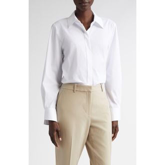 Lafayette 148 New York Wright Cotton Blend Button-Up Shirt in White at Nordstrom, Size Xx-Large