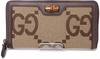 Gucci Beige Brown Canvas Leather Long Wallet (Bi-Fold) (Pre-Owned)