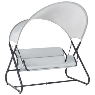 Beliani Columpio Moderno Para Exterior Asiento De Poli&eacute;ster Con Toldo De Malla Estructura De Acero Gris Claro Solagna