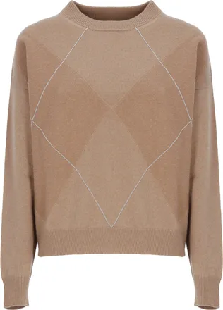 PESERICO Light Brown Beaded Diamond Sweater