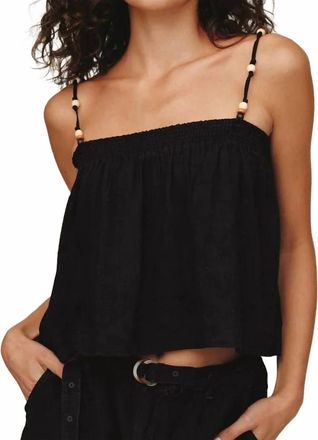 Bella Dahl Smocked Beaded Strap Tank Top In Black