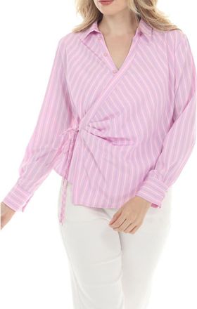 Rain + Rose Stripe Wrap Top in Pink at Nordstrom Rack, Size X-Large