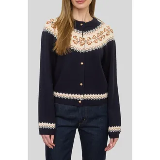 ZOE AND CLAIRE Fair Isle Button Cardigan in Navy at Nordstrom, Size X-Small