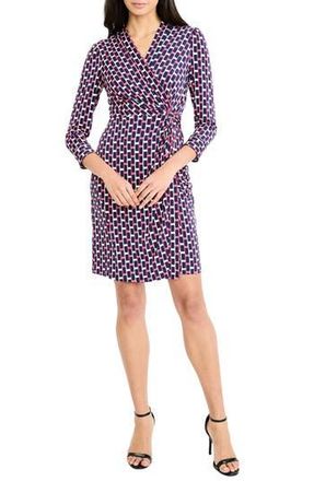 London Times Geometric Print Faux Wrap Dress in Pink Flambe/Navy at Nordstrom Rack, Size X-Small P