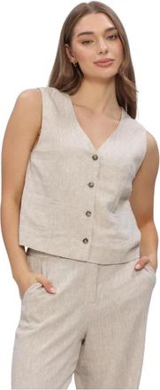 Moss Copenhagen Jassen, Dames, Beige, L, Leer, Viana Ginia Gilet met V-hals