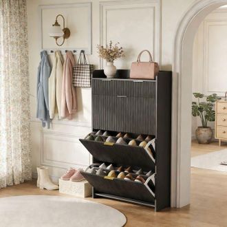 OEM Pocketpop Mueble Para Zapatos Con Cajones - Negro - 77&times;24&times;133 Cm - 6 Estantes - Armario Para Zapatos De Madera Escandinava
