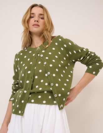 Nobody's Child Green Polka Crew Neck Cardigan