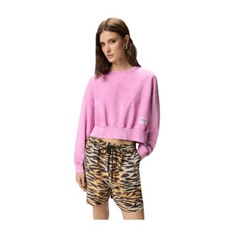 Pinko Pinko, Hoodies & sweatvesten, Dames, Roze, M, Katoen, Lavacourt Cropped Sweatshirt