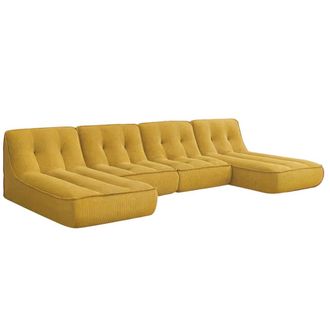 Oviala Sof&aacute; modular con 2 chaise longues de tela 320 cm 4 plazas amarillo