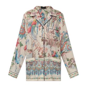 Etro Etro, Shirts, female, Beige, Size: XS Twill Shirt With Placed Flora And Fauna Print