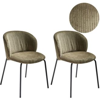 Beliani Beliani - Set of 2 Dining Chairs Iron Legs Corduroy Upholstery With Rounded Backrest Olive Green Miles