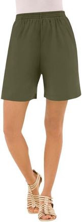 Roaman's Plus Size Soft Knit Pull On Short in Dark Olive Green at Nordstrom, Size Medium
