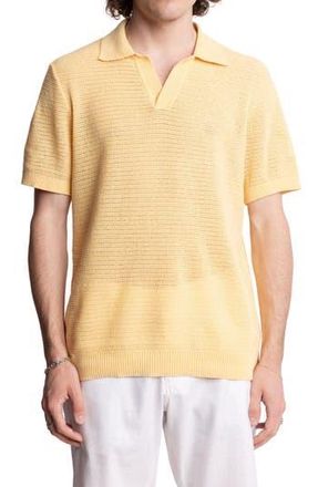 Paisley & Gray Open Knit Johnny Collar Polo in Light Yellow Chenille at Nordstrom Rack, Size X-Large