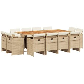 vidaXL Set Comedor De Jard&iacute;n Con Cojines 13 Pzas Rat&aacute;n Sint&eacute;tico Beige Vidaxl