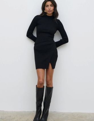 Pretty Lavish Womens Lakelyn Wrap Mini Knit Skirt - Black - Size: 10/8/10