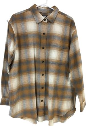 Eddie Bauer Womens Tan Plaid Ballard Button Up Flannel Shirt In Camel
