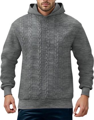 Generic Mens Hoodies Sweatshirts Winter Long Sleeve Pullover Textured Knitted Sweatshirt Solid Cozy Loose Jumper Soft Casual Smart Jumpers Warm Comfy Hoody Fl
