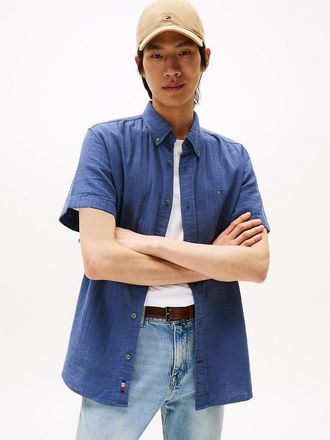Tommy Hilfiger Mens Short-Sleeve Gauze Shirt - Blue - XS