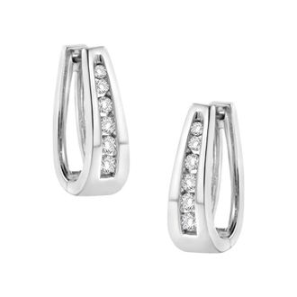 House of Brilliance 14k White Gold 1/4 cttw Channel-Set Brilliant Round-Cut Diamond Hoop Earrings (I-J, I2-I3)