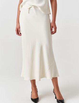 Ghost London Dahlia Picot Trim Satin Midi Skirt in Ivory at Nordstrom, Size 16