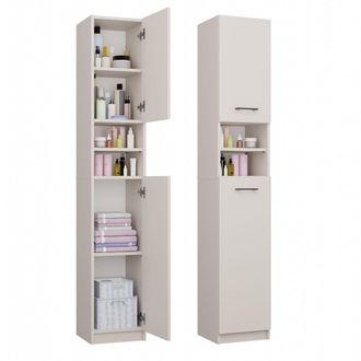 Topeshop Mueble De Ba&ntilde;o, Columna, 32 Cm, M&aacute;rmol 1.0, Estante, Columna, 2 Puertas, Cachemir, Beige