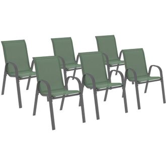 IDMarket Set di 6 sedie da giardino impilabili LYMA in metallo e textilene, verde oliva