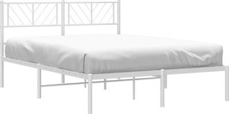 vidaXL Metal Bed Frame without Mattress with Headboard White 140x200cm vidaXL
