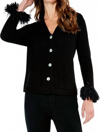 Nic+Zoe Nova Nightfall Button Down Sweater Cardigan With Fringe Sleeves In Black