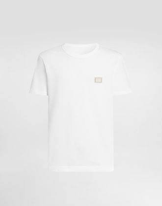 Dolce & Gabbana Cotton T-shirt With Logo Plate - Man T-shirts And Polos White 44
