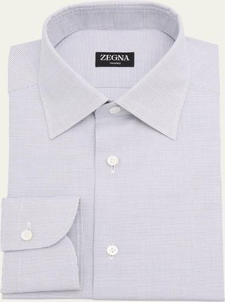 Ermenegildo Zegna Mens Trofeo Cotton Micro-Check Dress Shirt