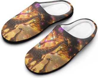 Generic Giraffe Family Sunset Mens Soft Cotton Slippers with Memory Foam Anti-skid House Shoes for Travel Indoor Outdoor