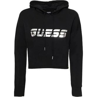 Guess Hoodies & sweatvesten, Dames, Zwart, M, Scuba Hoodie Logo Silver