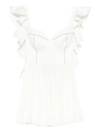 Parlor ruffled pleated mini dress - White
