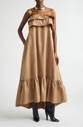 Saint Laurent Strapless Ruffle Maxi Dress in Cannelle at Nordstrom, Size 10 Us
