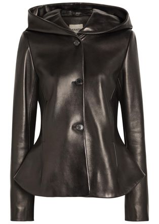 Khaite June Hooded Peplum-hem Leather Jacket - Black - 8 (UK12 / M)