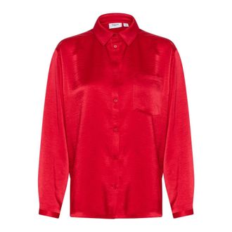 Saint Tropez Crimson Oversized Blouse met Knoopsluiting - Dames - Blouses & Shirts - Rood - Maat: L Poliester