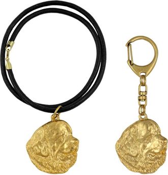 OEM Terranova, Terranova, Cascada - Llavero Y Collar Con Perro En Caja, Producto Ba&ntilde;ado En Oro De Alta Calidad, Marca Art-dog