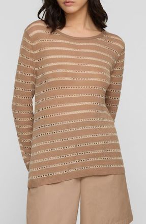Lafayette 148 New York Metallic Stripe Fine Gauge Cashmere Blend Sweater in Brownstone Metallic at Nordstrom, Size X-Large