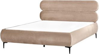 Beliani Cama Con Somier Minimalista De Terciopelo Cabecero Patas De Metal Negro Dormitorio 160 X 200 Cm Gris Pardo Lessay