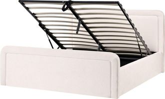Beliani Ottoman Bed Off-White Fabric Upholstery EU King Size Headboard Lift-Up Storage Function Scandi VIVIERS