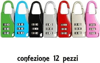 Trade Shop Trade Shop - Set 12 Pezzi Lucchetto A Combinazione Resettabile 3 Cifre Valigia Bagaglio