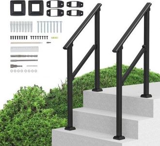 OEM Barandilla De Escalera Para Pasamanos De Escalera 2-3 Escalones 2 Pcs Con Kit De Instalaci&oacute;n Tubo Cuadrado De Acero Al Carbono Para Personas Mayores, 