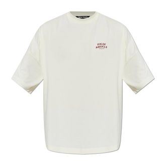 Palm Angels T-shirt met logo - Heren - Tops - Beige - Maat: M Katoen