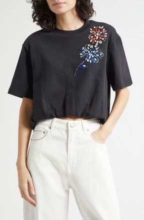 Cinq &agrave; Sept Davini Twilight Crystal & Bead Embellished Bubble Hem T-Shirt in Black at Nordstrom, Size Xx-Small