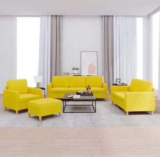 vidaXL Vidaxl - Juego De Sof&aacute;s Con Cojines 4 Piezas Tela Amarillo Claro
