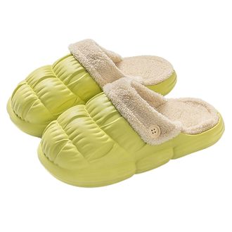 Generic Metallic Slides Women Cotton Slippers Womens Spring and Autumn with Winter Indoor Non Warm Couple Winter Furry Plush (Green, 4.5)