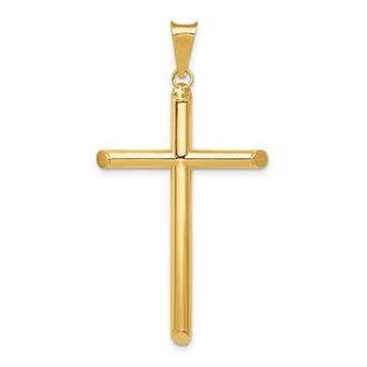 Diamond2Deal 14k Yellow Gold Polished Tube Cross Pendant